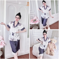 SP_192 Đồ bộ pijama BOLOBALA nữ mặc nhà quần lửng áo tay ngắn hàng Teddy chất lụa latin hoạ tiết cute
