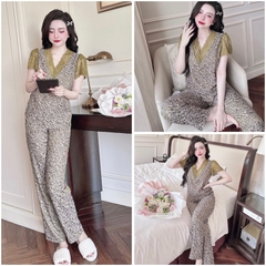 SP_197 Đồ bộ pijama BOLOBALA nữ mặc nhà quần dài áo tay ngắn phối ren cao cấp hàng chất lụa gấm hoạ tiết hoa nhí nổi