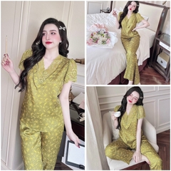 SP_197 Đồ bộ pijama BOLOBALA nữ mặc nhà quần dài áo tay ngắn phối ren cao cấp hàng chất lụa gấm hoạ tiết hoa nhí nổi