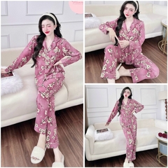 SP_205 Đồ bộ pijama BOLOBALA nữ mặc nhà quần dài áo tay ngắn chất lụa mango Flamingo cực sang