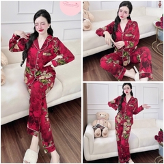SP_205 Đồ bộ pijama BOLOBALA nữ mặc nhà quần dài áo tay ngắn chất lụa mango Flamingo cực sang