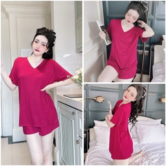 SP_206 Đồ bộ thun BOLOBALA nữ mặc nhà quần đùi áo tay ngắn cổ tim chất thun dẻo lạnh áo xẻ tà mềm mát