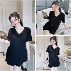 SP_206 Đồ bộ thun BOLOBALA nữ mặc nhà quần đùi áo tay ngắn cổ tim chất thun dẻo lạnh áo xẻ tà mềm mát