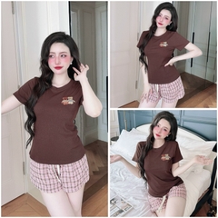 SP_208 Đồ bộ pijama BOLOBALA nữ mặc nhà quần đùi caro bố áo tay ngắn chất thun tăm xịn đẹp