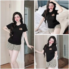 SP_208 Đồ bộ pijama BOLOBALA nữ mặc nhà quần đùi caro bố áo tay ngắn chất thun tăm xịn đẹp