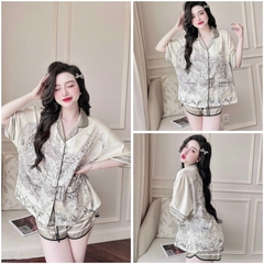 SP_209 Đồ bộ pijama BOLOBALA nữ mặc nhà quần đùi áo cánh dơi tay ngắn Lady chất lụa latin cao cấp, nút ngọc có 2 túi