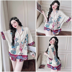 SP_209 Đồ bộ pijama BOLOBALA nữ mặc nhà quần đùi áo cánh dơi tay ngắn Lady chất lụa latin cao cấp, nút ngọc có 2 túi