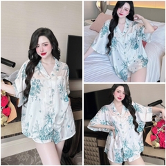 SP_213 Đồ bộ pijama BOLOBALA nữ mặc nhà quần đùi áo cánh dơi tay ngắn Lady chất lụa latin cao cấp, hoạ tiết hot trend