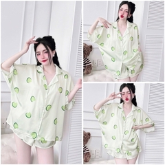 SP_217 Đồ bộ pijama BOLOBALA nữ mặc nhà quần đùi áo tay ngắn phom cánh dơi chất lụa latin hoạ tiết dễ thương, nhẹ nhàng