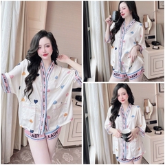 SP_218 Đồ bộ pijama BOLOBALA nữ mặc nhà quần đùi áo tay ngắn cánh dơi chất lụa latin cổ Y hoạ tiết xinh yêu