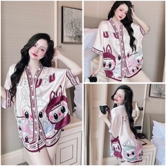 SP_218 Đồ bộ pijama BOLOBALA nữ mặc nhà quần đùi áo tay ngắn cánh dơi chất lụa latin cổ Y hoạ tiết xinh yêu