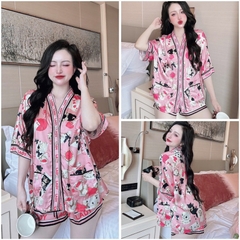 SP_218 Đồ bộ pijama BOLOBALA nữ mặc nhà quần đùi áo tay ngắn cánh dơi chất lụa latin cổ Y hoạ tiết xinh yêu