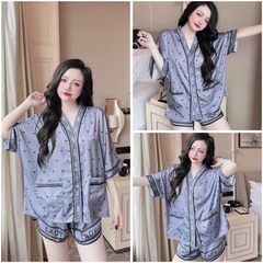 SP_218 Đồ bộ pijama BOLOBALA nữ mặc nhà quần đùi áo tay ngắn cánh dơi chất lụa latin cổ Y hoạ tiết xinh yêu
