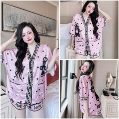 SP_218 Đồ bộ pijama BOLOBALA nữ mặc nhà quần đùi áo tay ngắn cánh dơi chất lụa latin cổ Y hoạ tiết xinh yêu