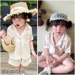 Bộ pijama Bolobala cho bé gái, bé trai mặc nhà lụa cao cấp quần đùi áo tay ngắn SP_242 màu trơn, hàng xịn, may đẹp