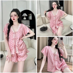 Đồ bộ pijama nữ tiểu thư Bolobala, bộ ngủ lụa mặc nhà SP247 quần đùi áo cánh tiên hàng Lady phối ren mềm điệu đà