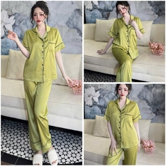 Đồ bộ pijama nữ Bolobala, bộ ngủ lụa mặc nhà SP251 quần dài áo tay ngắn hàng Lady trơn màu, gu tối giản