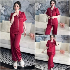 Đồ bộ pijama nữ Bolobala, bộ ngủ lụa mặc nhà SP251 quần dài áo tay ngắn hàng Lady trơn màu, gu tối giản