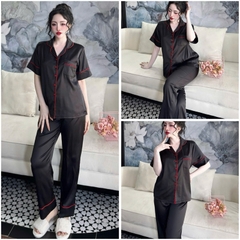Đồ bộ pijama nữ Bolobala, bộ ngủ lụa mặc nhà SP251 quần dài áo tay ngắn hàng Lady trơn màu, gu tối giản