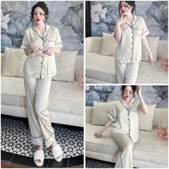 Đồ bộ pijama nữ Bolobala, bộ ngủ lụa mặc nhà SP251 quần dài áo tay ngắn hàng Lady trơn màu, gu tối giản