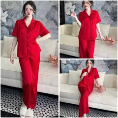 Đồ bộ pijama nữ Bolobala, bộ ngủ lụa mặc nhà SP251 quần dài áo tay ngắn hàng Lady trơn màu, gu tối giản