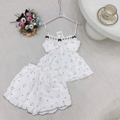 Bộ đồ mặc nhà nữ SP211 chất đũi xốp quần đùi áo 2 dây, hoạ tiết dễ thương