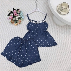 Bộ đồ mặc nhà nữ SP211 chất đũi xốp quần đùi áo 2 dây, hoạ tiết dễ thương