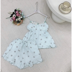 Bộ đồ mặc nhà nữ SP211 chất đũi xốp quần đùi áo 2 dây, hoạ tiết dễ thương