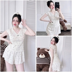 SP_222 Đồ bộ pijama BOLOBALA nữ mặc nhà quần đùi áo tay ngắn cổ V chất thun gân màu nhẹ nhàng