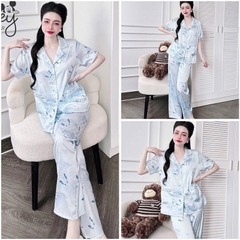 SP_225 Đồ bộ pijama BOLOBALA nữ mặc nhà quần dài áo tay ngắn chạy viền nhẹ chất lụa latin hoạ tiết sang trọng