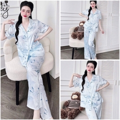 SP_225 Đồ bộ pijama BOLOBALA nữ mặc nhà quần dài áo tay ngắn chạy viền nhẹ chất lụa latin hoạ tiết sang trọng