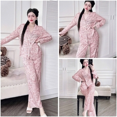 SP_227 Đồ bộ pijama BOLOBALA nữ mặc nhà quần dài áo tay dài phom truyền thống chất lụa vân ẩn cao cấp