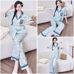 Bộ pijama nữ lụa latin Bolobala, đồ bộ mặc nhà lụa quần dài áo tay ngắn SP_231 hoạ tiết trái tim dễ thương