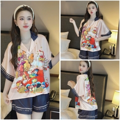 Bộ pijama nữ lụa latin Bolobala, đồ bộ mặc nhà lụa quần đùi áo tay ngắn cánh dơi SP_235 hoạ tiết TẾT Ất Tỵ rực rỡ