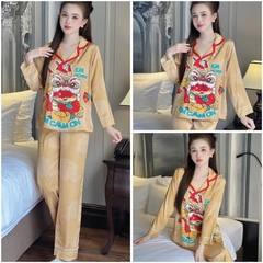 Bộ pijama nữ lụa latin Bolobala, đồ bộ mặc nhà lụa quần dài áo tay dài SP_236 hoạ tiết XUÂN ẤT TỴ 2025