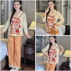 Bộ pijama nữ lụa latin Bolobala, đồ bộ mặc nhà lụa quần dài áo tay dài SP_236 hoạ tiết XUÂN ẤT TỴ 2025