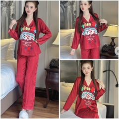 Bộ pijama nữ lụa latin Bolobala, đồ bộ mặc nhà lụa quần dài áo tay dài SP_236 hoạ tiết XUÂN ẤT TỴ 2025