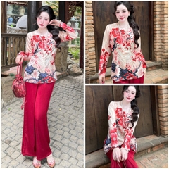 BỘ ÁO BÀ BA TRUYỀN THỐNG GẤM SP_238 HÀNG BUNNY HOẠ TIẾT MÀU SẮC RỰC RỠ