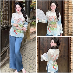BỘ ÁO BÀ BA TRUYỀN THỐNG GẤM SP_238 HÀNG BUNNY HOẠ TIẾT MÀU SẮC RỰC RỠ