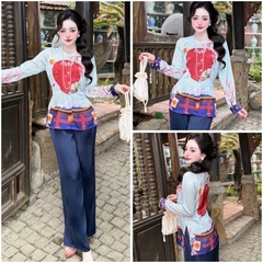 BỘ ÁO BÀ BA TRUYỀN THỐNG GẤM SP_238 HÀNG BUNNY HOẠ TIẾT MÀU SẮC RỰC RỠ