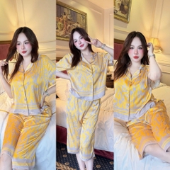Đồ bộ pijama BOLOBALA mặc nhà SP_257 hoạ tiết beo vàng chất lụa latin cực sang xịn mịn