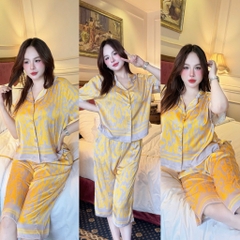 Đồ bộ pijama BOLOBALA mặc nhà SP_257 hoạ tiết beo vàng chất lụa latin cực sang xịn mịn