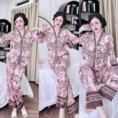 Đồ bộ pijama BOLOBALA mặc nhà SP_259 quần dài áo tay dài chất lụa latin thiết kết cổ Y sang trọng
