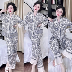 Đồ bộ pijama BOLOBALA mặc nhà SP_259 quần dài áo tay dài chất lụa latin thiết kết cổ Y sang trọng