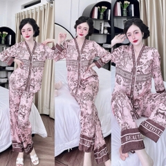 Đồ bộ pijama BOLOBALA mặc nhà SP_259 quần dài áo tay dài chất lụa latin thiết kết cổ Y sang trọng