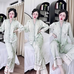 Đồ bộ pijama BOLOBALA mặc nhà SP_259 quần dài áo tay dài chất lụa latin thiết kết cổ Y sang trọng