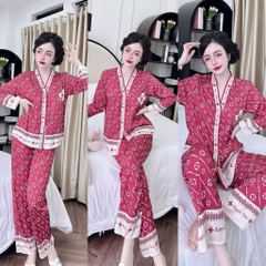Đồ bộ pijama BOLOBALA mặc nhà SP_259 quần dài áo tay dài chất lụa latin thiết kết cổ Y sang trọng