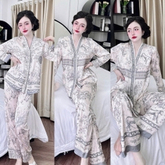 Đồ bộ pijama BOLOBALA mặc nhà SP_259 quần dài áo tay dài chất lụa latin thiết kết cổ Y sang trọng