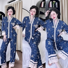 Đồ bộ pijama BOLOBALA mặc nhà SP_259 quần dài áo tay dài chất lụa latin thiết kết cổ Y sang trọng
