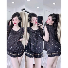 Đồ bộ nữ tiểu thư Bolobala mặc nhà lụa latin SP_260 quần đùi áo tay cánh tiên điệu đà, tay bo, cột nơ nữ tính